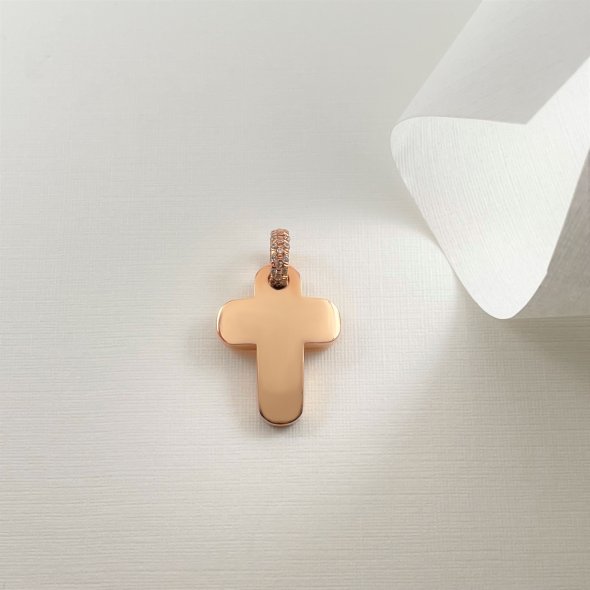 Σταυρός χρυσός με ζιργκόν - ΡΟΖ, ΧΡΥΣΟΣ K14, ΓΥΑΛΙΣΤΕΡΟ, ΖΙΡΓΚΟΝ, WHITE - 1