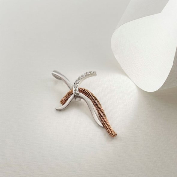 Σταυρός ιδιαίτερος σε ροζ και λευκό χρυσό με λαμπερές πέτρες - ΡΟΖ-ΛΕΥΚΟ, ΧΡΥΣΟΣ K14, ΜΑΤ-ΓΥΑΛΙΣΤΕΡΟ, ΖΙΡΓΚΟΝ, WHITE - 2