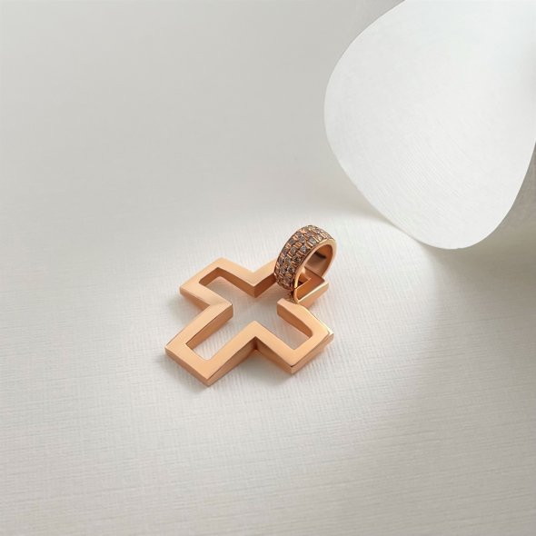 Σταυρός ροζ με ζιργκόν - ΡΟΖ, ΧΡΥΣΟΣ K14, ΓΥΑΛΙΣΤΕΡΟ, ΖΙΡΓΚΟΝ, WHITE