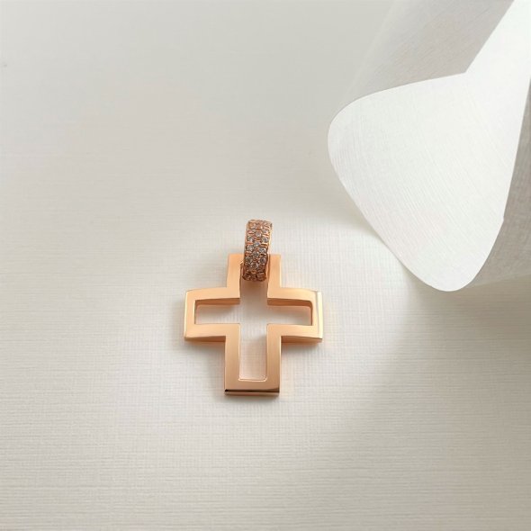 Σταυρός ροζ με ζιργκόν - ΡΟΖ, ΧΡΥΣΟΣ K14, ΓΥΑΛΙΣΤΕΡΟ, ΖΙΡΓΚΟΝ, WHITE - 1