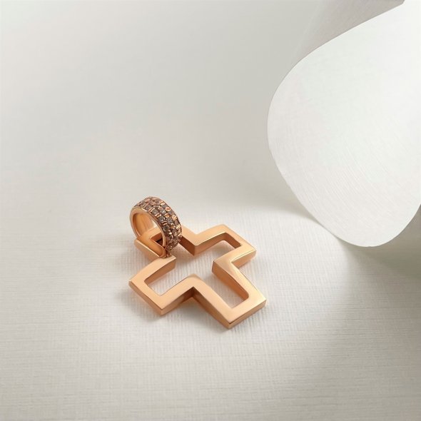 Σταυρός ροζ με ζιργκόν - ΡΟΖ, ΧΡΥΣΟΣ K14, ΓΥΑΛΙΣΤΕΡΟ, ΖΙΡΓΚΟΝ, WHITE - 2