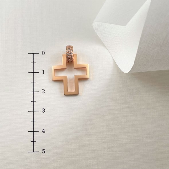 Σταυρός ροζ με ζιργκόν - ΡΟΖ, ΧΡΥΣΟΣ K14, ΓΥΑΛΙΣΤΕΡΟ, ΖΙΡΓΚΟΝ, WHITE - 3