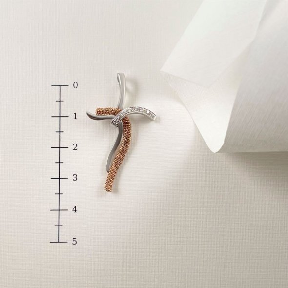 Σταυρός ιδιαίτερος σε ροζ και λευκό χρυσό με λαμπερές πέτρες - ΡΟΖ-ΛΕΥΚΟ, ΧΡΥΣΟΣ K14, ΜΑΤ-ΓΥΑΛΙΣΤΕΡΟ, ΖΙΡΓΚΟΝ, WHITE - 4