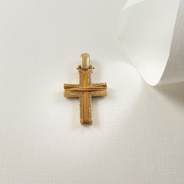 Σταυρός με τυλιγμένο σύρμα - ΚΙΤΡΙΝΟ, ΧΡΥΣΟΣ K9, ΔΙΑΜΑΝΤΑΡΙΣΤΟ