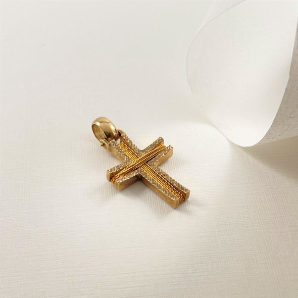 Σταυρός με τυλιγμένο σύρμα - ΚΙΤΡΙΝΟ, ΧΡΥΣΟΣ K9, ΔΙΑΜΑΝΤΑΡΙΣΤΟ - 1