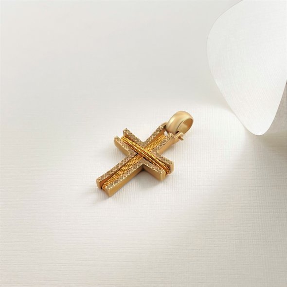 Σταυρός με τυλιγμένο σύρμα - ΚΙΤΡΙΝΟ, ΧΡΥΣΟΣ K9, ΔΙΑΜΑΝΤΑΡΙΣΤΟ - 2