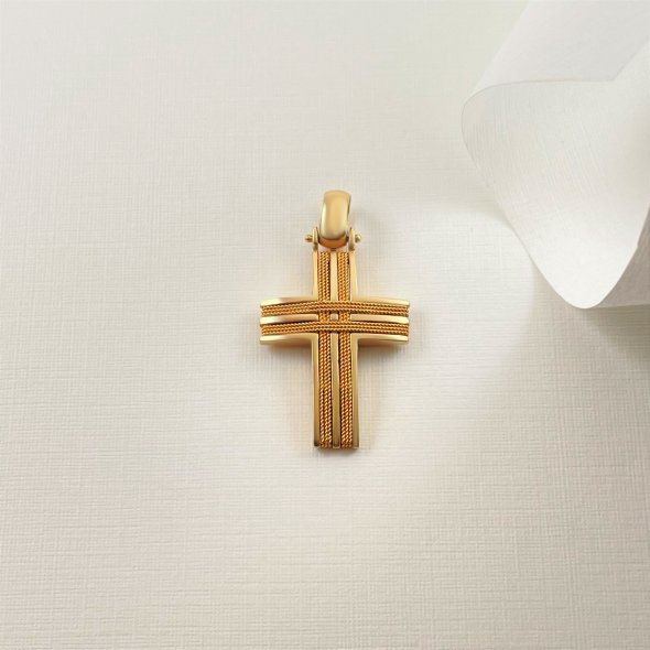 Σταυρός με σχήμα σύρματος - ΚΙΤΡΙΝΟ, ΧΡΥΣΟΣ K14, ΓΥΑΛΙΣΤΕΡΟ - 1