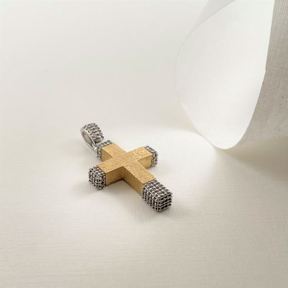 Σταυρός δίχρωμος με ζιργκόν - ΚΙΤΡΙΝΟ-ΛΕΥΚΟ, ΧΡΥΣΟΣ K14, ΖΙΡΓΚΟΝ, WHITE