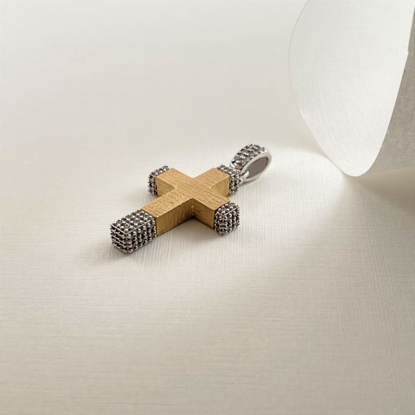 Σταυρός δίχρωμος με ζιργκόν - ΚΙΤΡΙΝΟ-ΛΕΥΚΟ, ΧΡΥΣΟΣ K14, ΖΙΡΓΚΟΝ, WHITE - 2