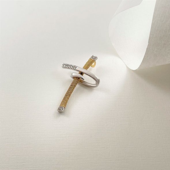 Σταυρός δίχρωμος με ζιργόν και τυλιγμένο σύρμα - ΚΙΤΡΙΝΟ-ΛΕΥΚΟ, ΧΡΥΣΟΣ K14, ΖΙΡΓΚΟΝ, WHITE - 2