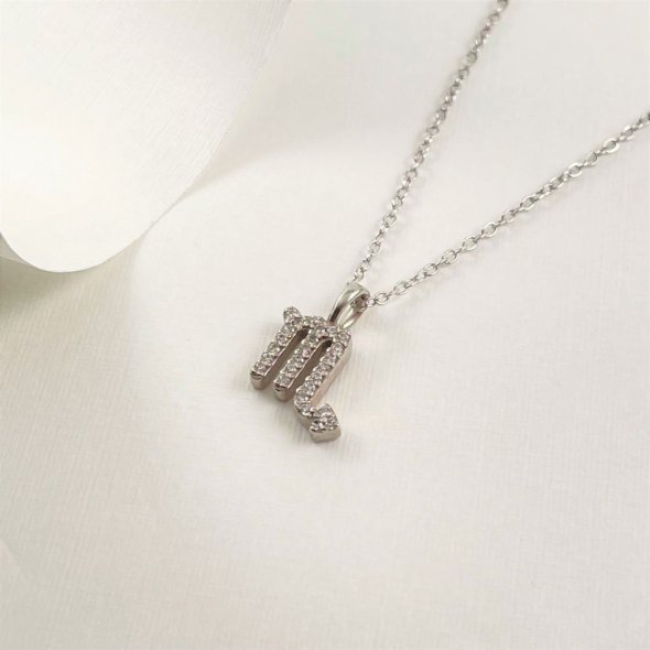 Κολιέ ζώδιο με το σύμβολο του Σκορπιού - ΛΕΥΚΟ, ΑΣΗΜΙ, ΖΙΡΓΚΟΝ, WHITE