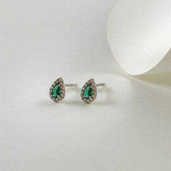 Σκουλαρίκια δάκρυ πράσινο - ΛΕΥΚΟ, ΑΣΗΜΙ, ΖΙΡΓΚΟΝ, GREEN 