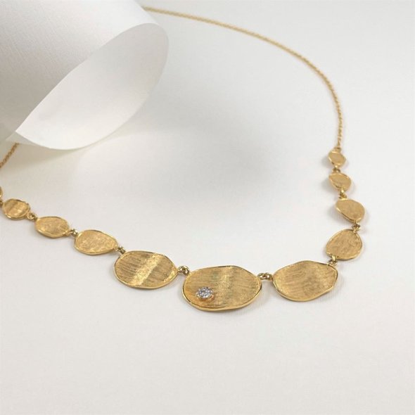 Κολιέ με χρυσά φλουριά - ΚΙΤΡΙΝΟ, ΧΡΥΣΟΣ K14, ΖΙΡΓΚΟΝ, WHITE, 43cm