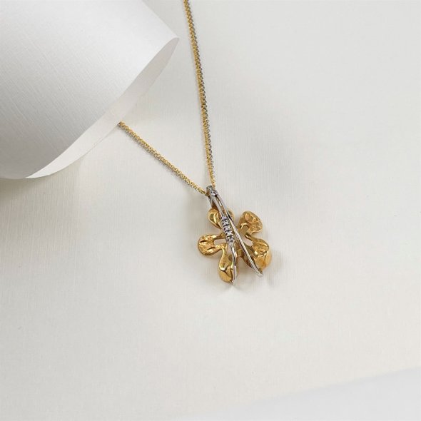 Μενταγιόν λουλούδι με ζιργκόν - ΚΙΤΡΙΝΟ-ΛΕΥΚΟ, ΧΡΥΣΟΣ K14, ΖΙΡΓΚΟΝ, WHITE - 1