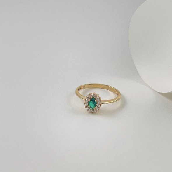 Δαχτυλίδι πράσινη ροζέτα - ΚΙΤΡΙΝΟ, ΧΡΥΣΟΣ K14, ΖΙΡΓΚΟΝ, GREEN , ΖΙΡΓΚΟΝ, WHITE - 1