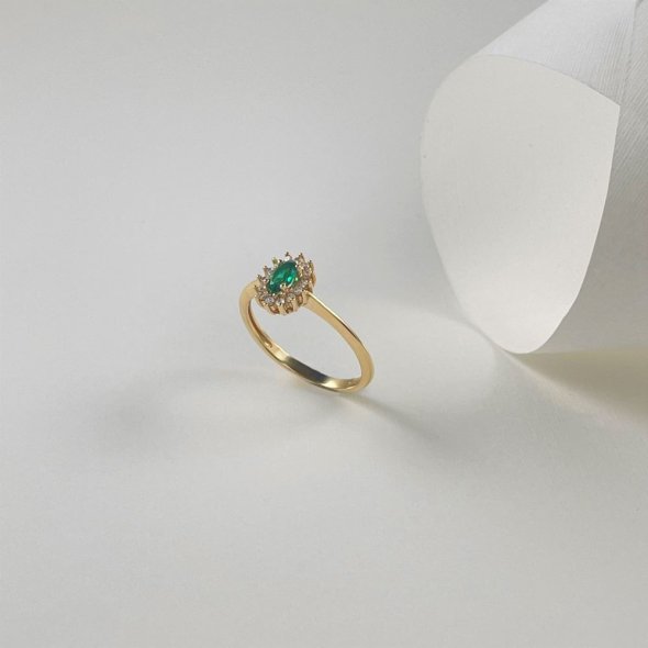 Δαχτυλίδι πράσινη ροζέτα - ΚΙΤΡΙΝΟ, ΧΡΥΣΟΣ K14, ΖΙΡΓΚΟΝ, GREEN , ΖΙΡΓΚΟΝ, WHITE