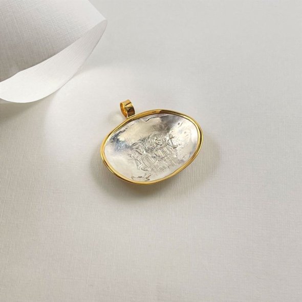 Mενταγιόν Κωνσταντινάτο - ΚΙΤΡΙΝΟ-ΛΕΥΚΟ, ΧΡΥΣΟΣ K14, ΓΥΑΛΙΣΤΕΡΟ