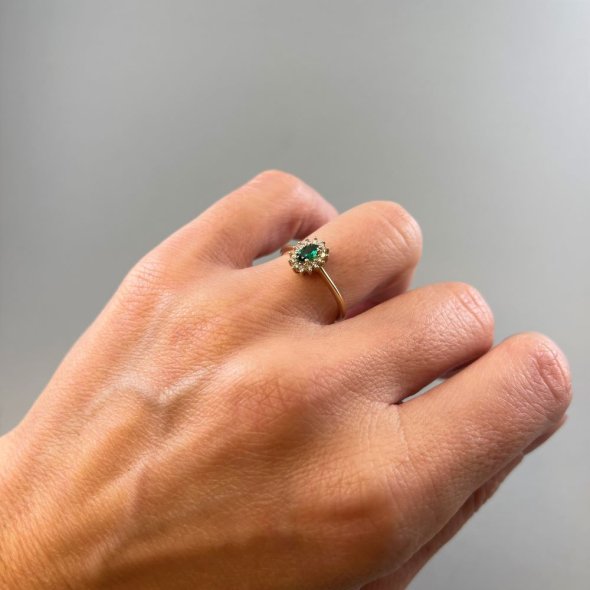 Δαχτυλίδι πράσινη ροζέτα - ΚΙΤΡΙΝΟ, ΧΡΥΣΟΣ K14, ΖΙΡΓΚΟΝ, GREEN , ΖΙΡΓΚΟΝ, WHITE - 3