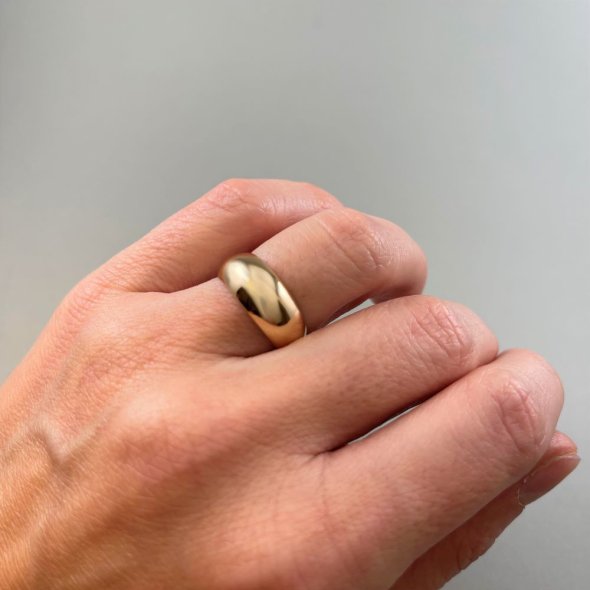 Γιαλιστερό χρυσό δαχτυλίδι σε στυλ βέρας - ΚΙΤΡΙΝΟ, ΧΡΥΣΟΣ K14, 53 - 2