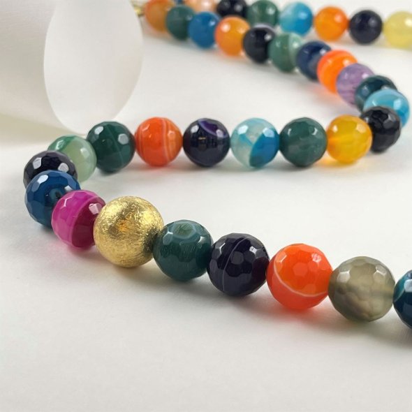 Κολιέ με πολύχρωμες πέτρες απο αχάτη - ΚΙΤΡΙΝΟ, ΑΣΗΜΙ, ΑΧΑΤΗΣ, BLUE, ΑΧΑΤΗΣ, GREEN , 60cm - 1