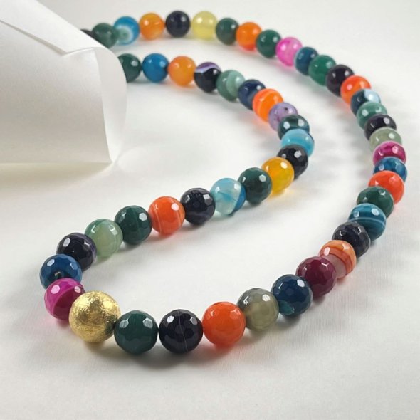 Κολιέ με πολύχρωμες πέτρες απο αχάτη - ΚΙΤΡΙΝΟ, ΑΣΗΜΙ, ΑΧΑΤΗΣ, BLUE, ΑΧΑΤΗΣ, GREEN , 60cm - 2