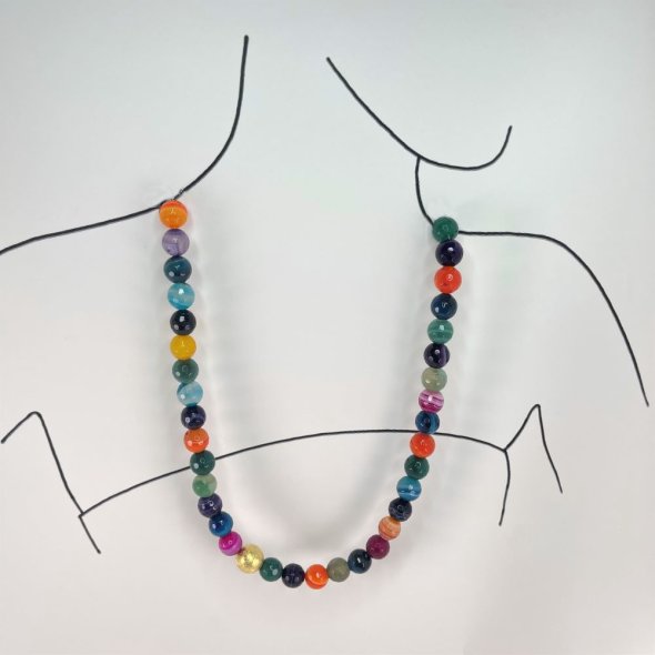 Κολιέ με πολύχρωμες πέτρες απο αχάτη - ΚΙΤΡΙΝΟ, ΑΣΗΜΙ, ΑΧΑΤΗΣ, BLUE, ΑΧΑΤΗΣ, GREEN , 60cm - 3