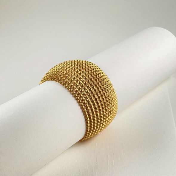 Βραχιόλι χειροποίητο, σταθερό, φαρδύ με γράνες - ΚΙΤΡΙΝΟ, ΑΣΗΜΙ, ΜΑΤ - 1