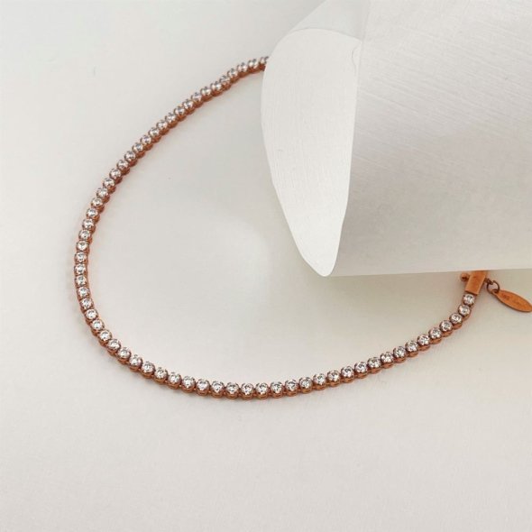 Βραχιόλι ριβιέρα με μικρά λαμπερά ζιργκον - ΡΟΖ, ΧΡΥΣΟΣ K14, ΓΥΑΛΙΣΤΕΡΟ, ΖΙΡΓΚΟΝ, WHITE - 1