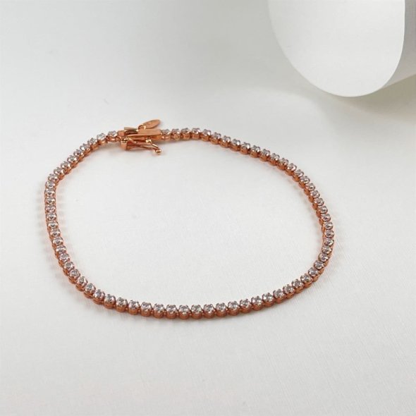 Βραχιόλι ριβιέρα με μικρά λαμπερά ζιργκον - ΡΟΖ, ΧΡΥΣΟΣ K14, ΓΥΑΛΙΣΤΕΡΟ, ΖΙΡΓΚΟΝ, WHITE