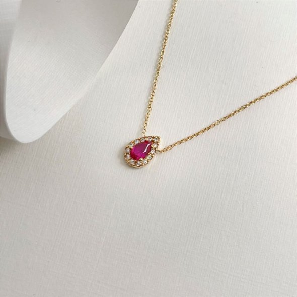 Κολιέ αλυσίδα με κόκκινη ροζέτα δάκρυ - ΚΙΤΡΙΝΟ, ΧΡΥΣΟΣ K9, ΖΙΡΓΚΟΝ, RED, ΖΙΡΓΚΟΝ, WHITE, 42cm