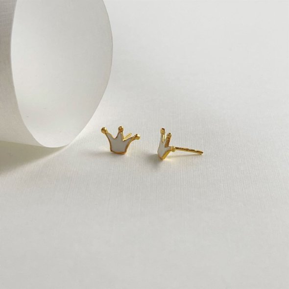 Σκουλαρίκια  κορώνες με άσπρο σμάλτο - ΚΙΤΡΙΝΟ, ΑΣΗΜΙ, ΣΜΑΛΤΟ, WHITE