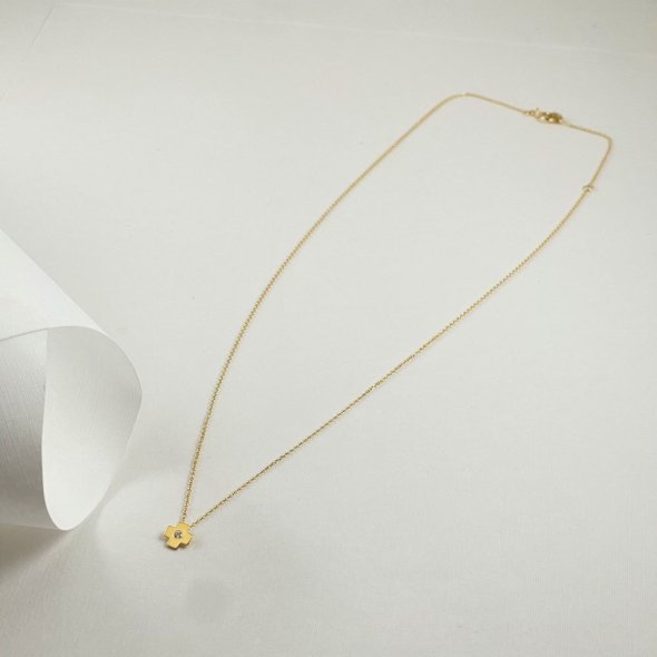 Κολιέ αλυσίδα με μικρό σταυρό και διαμάντι - ΚΙΤΡΙΝΟ, ΧΡΥΣΟΣ K14, ΔΙΑΜΑΝΤΙ, WHITE, 0,02, 42cm - 1