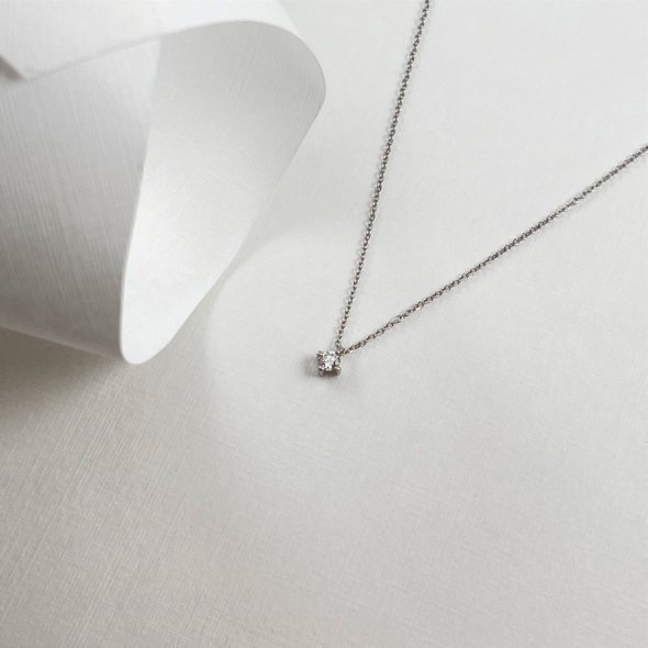 Κολιέ αλυσίδα με διαμάντι - ΛΕΥΚΟ, ΧΡΥΣΟΣ K14, ΔΙΑΜΑΝΤΙ, WHITE, 0,07, 44cm - 1
