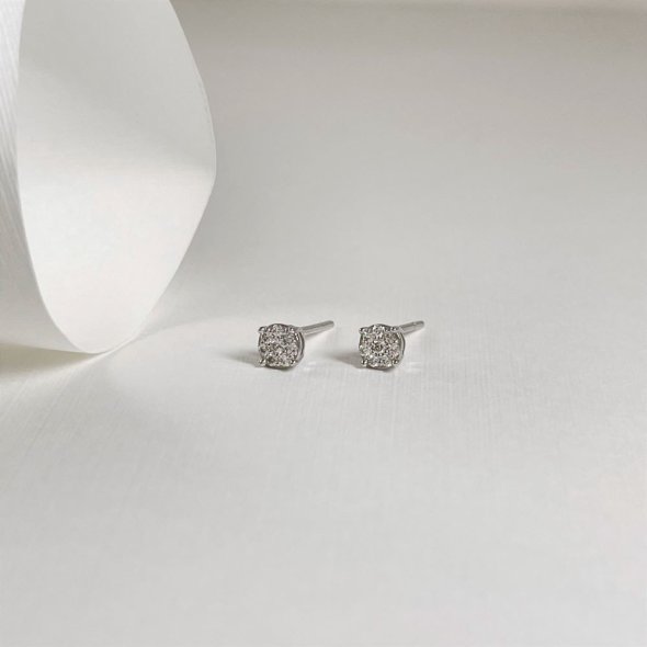 Σκουλαρίκια στρόγγυλα με διαμάντι - ΛΕΥΚΟ, ΧΡΥΣΟΣ K18, ΔΙΑΜΑΝΤΙ, WHITE, 0,14
