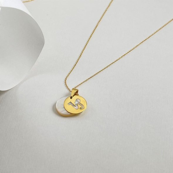 Μενταγιον ζώδιο αιγόκαιρως και mother of pearls - ΚΙΤΡΙΝΟ, ΧΡΥΣΟΣ K14, MOTHER OF PEARL, WHITE - 1