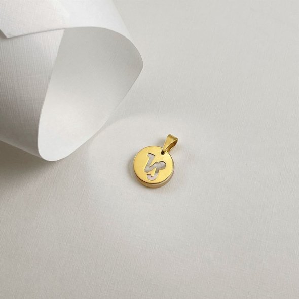 Μενταγιον ζώδιο αιγόκαιρως και mother of pearls - ΚΙΤΡΙΝΟ, ΧΡΥΣΟΣ K14, MOTHER OF PEARL, WHITE