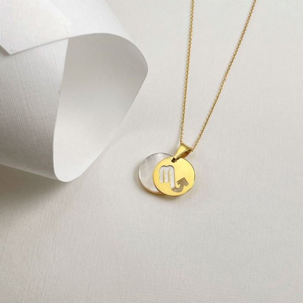 Μενταγιον ζώδιο σκορπιός και mother of pearls - ΚΙΤΡΙΝΟ, ΧΡΥΣΟΣ K14, MOTHER OF PEARL, WHITE - 1