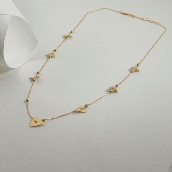 Κολίε αλυσίδα με τρίγωνα και διαμανταρισμένες χάντρες - ΚΙΤΡΙΝΟ, ΧΡΥΣΟΣ K14, 43cm - 1