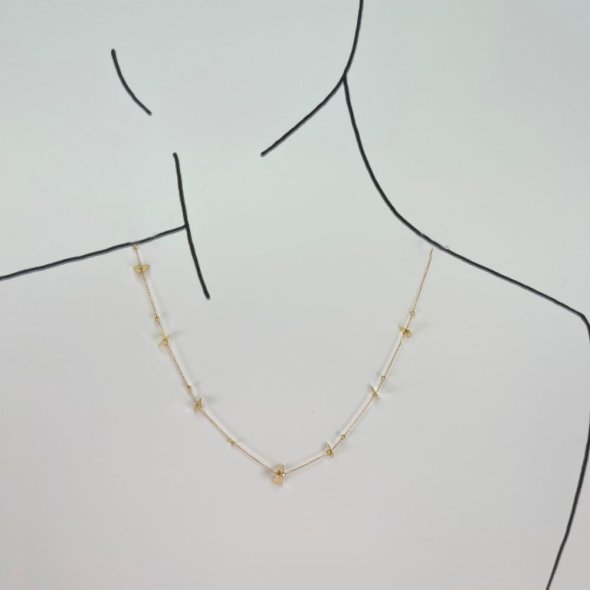 Κολίε αλυσίδα με τρίγωνα και διαμανταρισμένες χάντρες - ΚΙΤΡΙΝΟ, ΧΡΥΣΟΣ K14, 43cm - 2