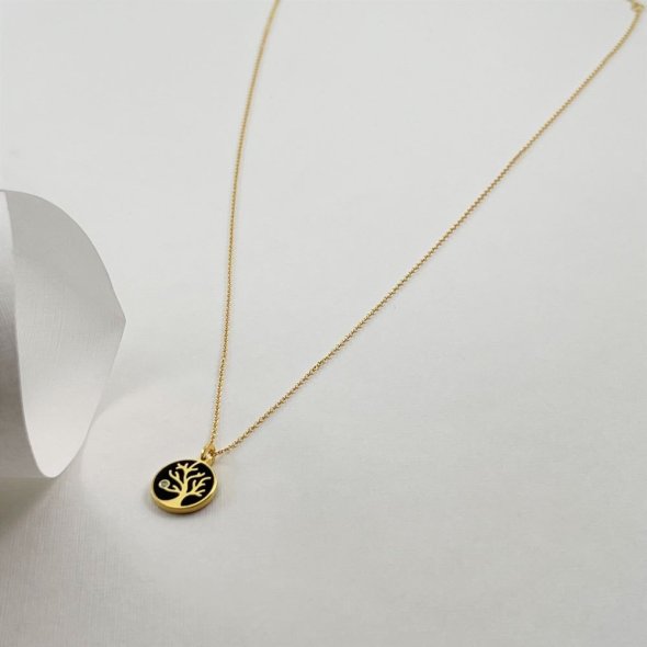 Κολιέ αλυσίδα με το δέντρο της ζωής και διαμλαντι - ΚΙΤΡΙΝΟ, ΧΡΥΣΟΣ K14, ΔΙΑΜΑΝΤΙ, WHITE, 0,001, 44cm - 1