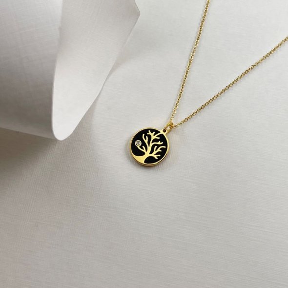 Κολιέ αλυσίδα με το δέντρο της ζωής και διαμλαντι - ΚΙΤΡΙΝΟ, ΧΡΥΣΟΣ K14, ΔΙΑΜΑΝΤΙ, WHITE, 0,001, 44cm