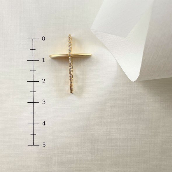 Σταυρός λεπτός, ψηλός με λαμπερές πέτρες και διατριτος στο πλάι - ΚΙΤΡΙΝΟ, ΧΡΥΣΟΣ K14, ΓΥΑΛΙΣΤΕΡΟ, ΖΙΡΓΚΟΝ, WHITE - 2