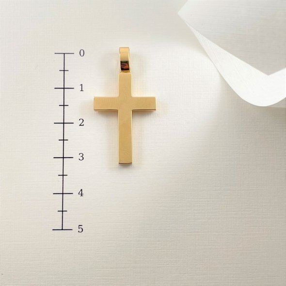 Λιτός σταυρός με τετραγωνισμένα τελειώματα - ΚΙΤΡΙΝΟ, ΧΡΥΣΟΣ K14, ΓΥΑΛΙΣΤΕΡΟ - 2