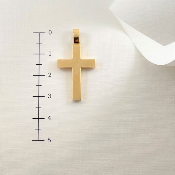 Λιτός σταυρός με τετραγωνισμένα τελειώματα - ΚΙΤΡΙΝΟ, ΧΡΥΣΟΣ K14, ΓΥΑΛΙΣΤΕΡΟ - 2