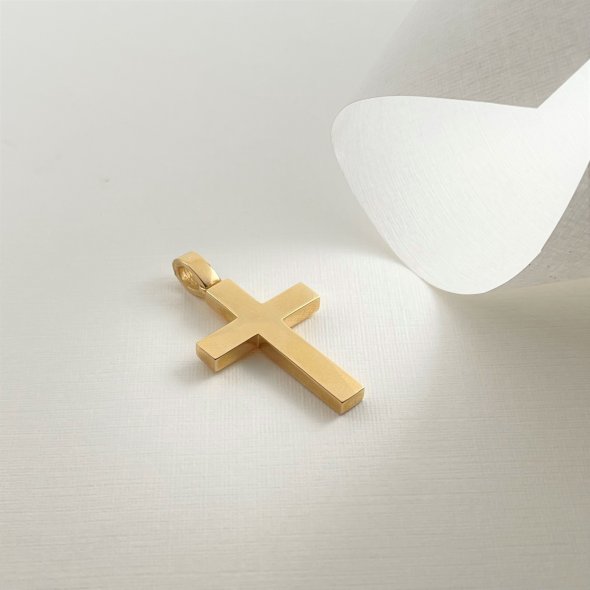 Λιτός σταυρός με τετραγωνισμένα τελειώματα - ΚΙΤΡΙΝΟ, ΧΡΥΣΟΣ K14, ΓΥΑΛΙΣΤΕΡΟ