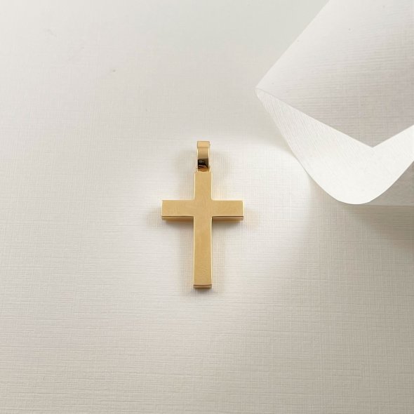 Λιτός σταυρός με τετραγωνισμένα τελειώματα - ΚΙΤΡΙΝΟ, ΧΡΥΣΟΣ K14, ΓΥΑΛΙΣΤΕΡΟ - 1