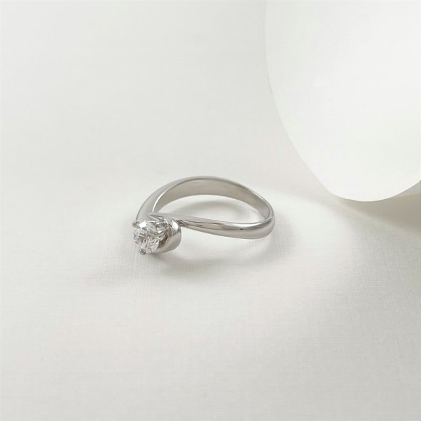 Μονόπετρο δαχτυλίδι σε ιδιαίτερο σχεδιασμό - ΛΕΥΚΟ, ΧΡΥΣΟΣ K14, ΓΥΑΛΙΣΤΕΡΟ, ΖΙΡΓΚΟΝ, WHITE - 2