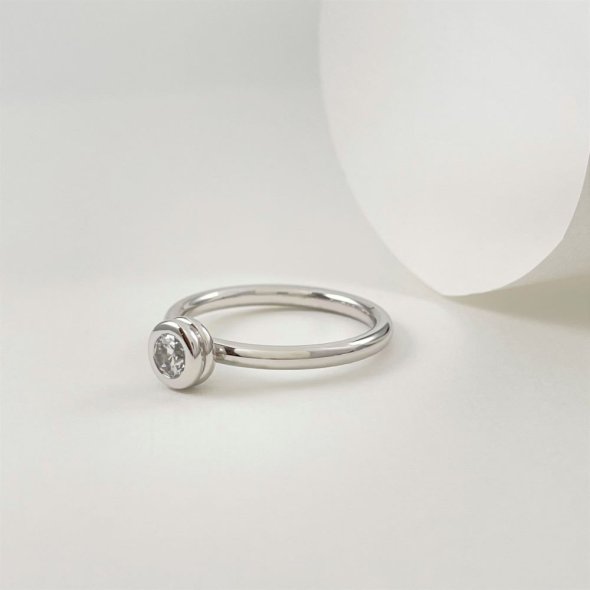 Μονόπετρο δαχτυλίδι με στρόγγυλο καστόνι - ΛΕΥΚΟ, ΑΣΗΜΙ, ΓΥΑΛΙΣΤΕΡΟ, ΖΙΡΓΚΟΝ, WHITE, 56 - 1