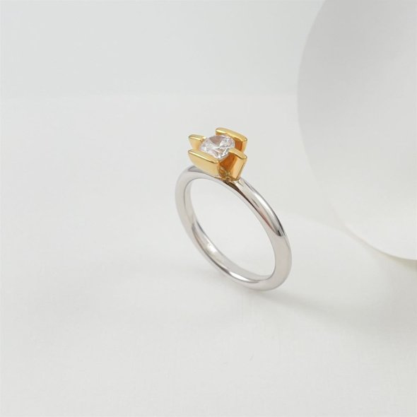 Μονόπετρο δαχτυλίδι δίχρωμο με δέσιμο σκάλα - ΚΙΤΡΙΝΟ-ΛΕΥΚΟ, ΑΣΗΜΙ, ΓΥΑΛΙΣΤΕΡΟ, ΖΙΡΓΚΟΝ, WHITE, 56