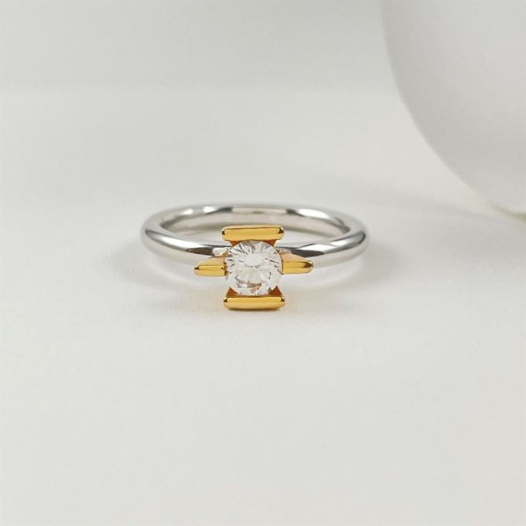 Μονόπετρο δαχτυλίδι δίχρωμο με δέσιμο σκάλα - ΚΙΤΡΙΝΟ-ΛΕΥΚΟ, ΑΣΗΜΙ, ΓΥΑΛΙΣΤΕΡΟ, ΖΙΡΓΚΟΝ, WHITE, 56 - 1